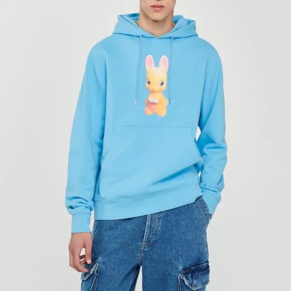 SANDRO Rabbit Print Hoodie - Light Blue